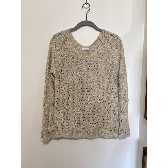 Lascana US 4/6 Beige Open Knit Sweater Boho Lightweight Crochet Pullover - Picture 2 of 8